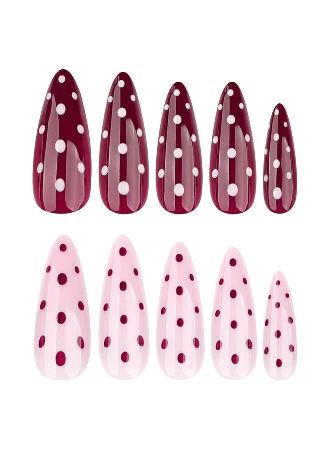 SPLOCUDU Almond Polka Dot Press on Nails Medium Fake Nails with Red Polka Dots Design Gel Glue on Nails Pink Glossy Full Cover Artificial Stick on Nail Acrylic False Nail for Women DIY Manicure 24Pcs - Image 3